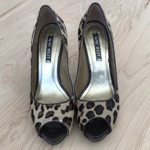 Leopard print peep toe high heels